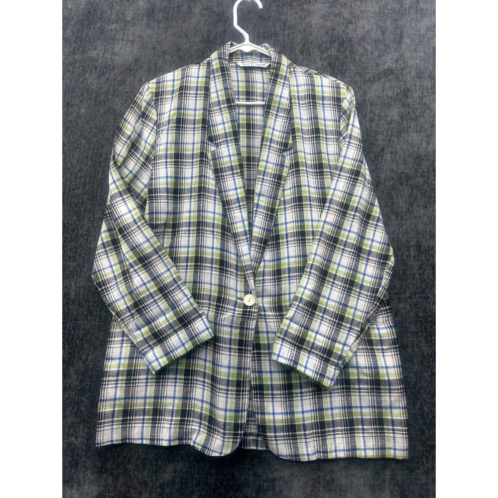 Ship N Shore Blazer Jacket Womens Large Multicolor Plaid Notch Lapel Business